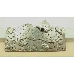 Vintage Deborah Roberts Signed Cat Art Brooch Heavy Metal Studio Jewelry 3.5"